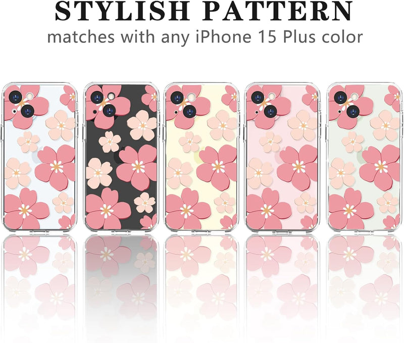 iPhone 15 Plus Case Cute Clear Oil Flower Floral Design Girls Shockproof Protective - Gorilla Cases