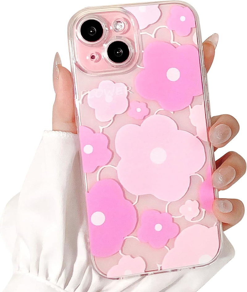 iPhone 15 Plus Case Cute Clear Oil Flower Floral Design Girls Shockproof Protective - Gorilla Cases