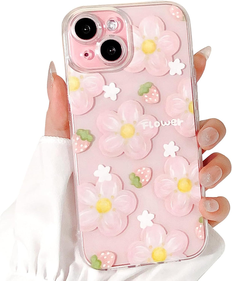 iPhone 15 Plus Case Cute Clear Oil Flower Floral Design Girls Shockproof Protective - Gorilla Cases