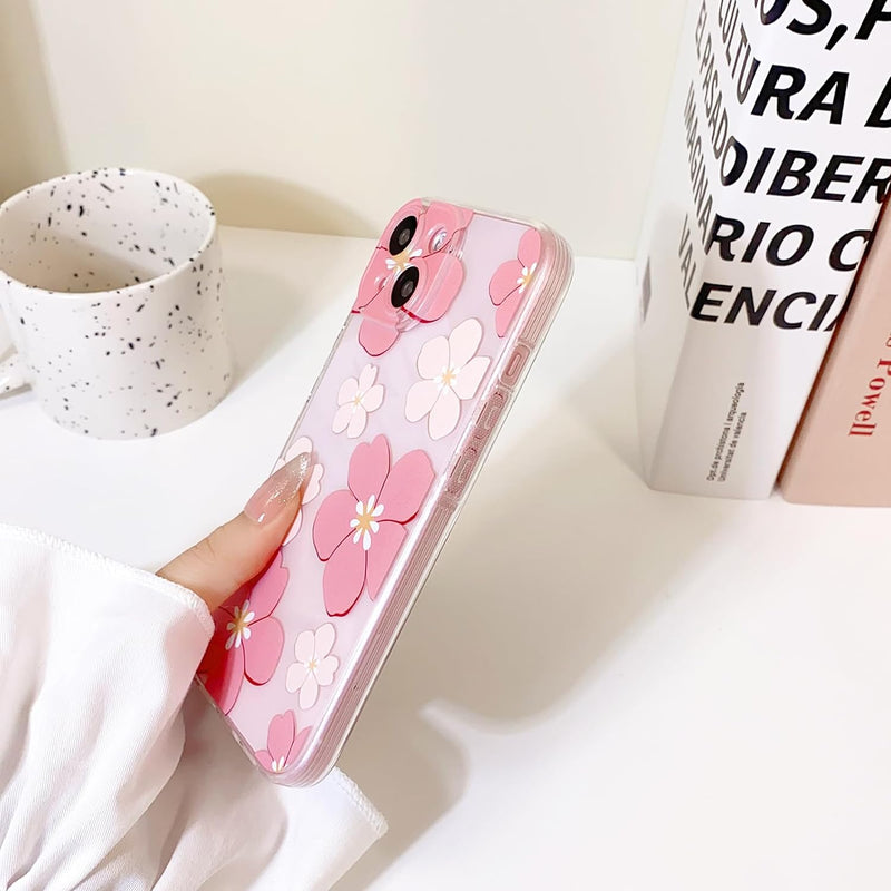 iPhone 15 Plus Case Cute Clear Oil Flower Floral Design Girls Shockproof Protective - Gorilla Cases