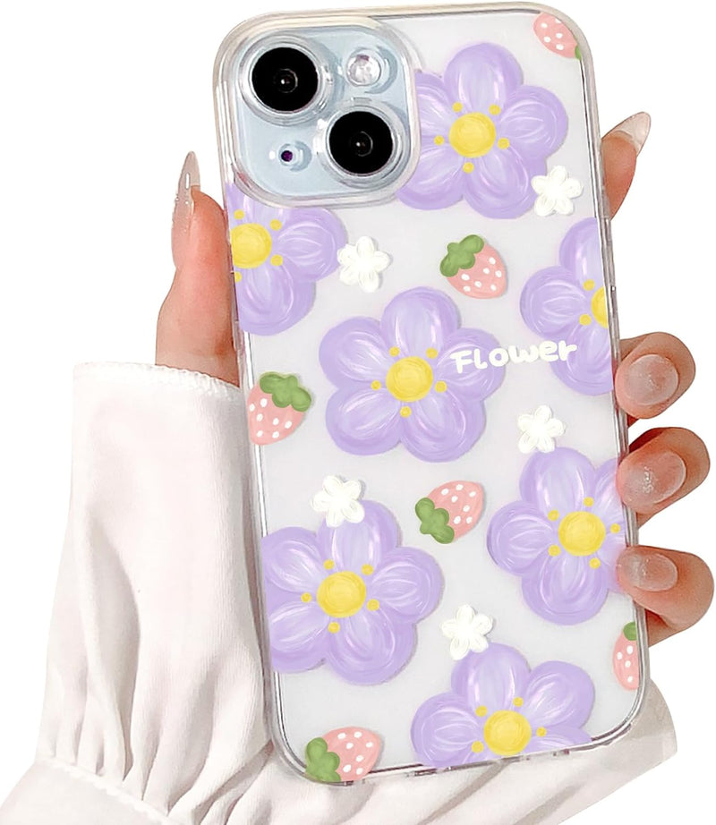 iPhone 15 Plus Case Cute Clear Oil Flower Floral Design Girls Shockproof Protective - Gorilla Cases