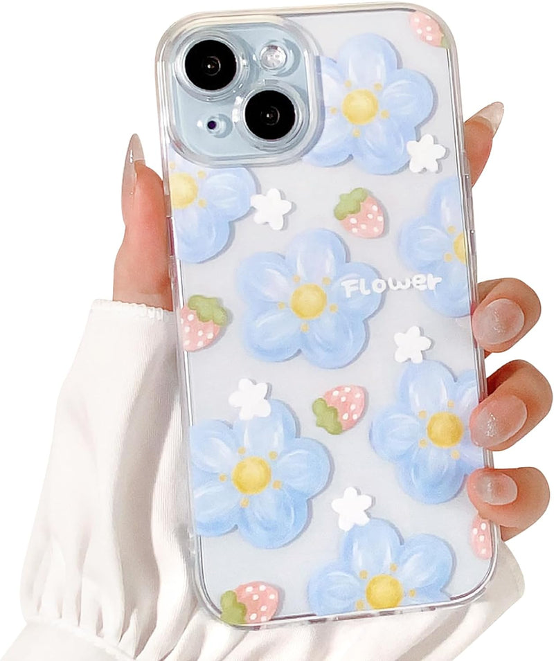 iPhone 15 Plus Case Cute Clear Oil Flower Floral Design Girls Shockproof Protective - Gorilla Cases