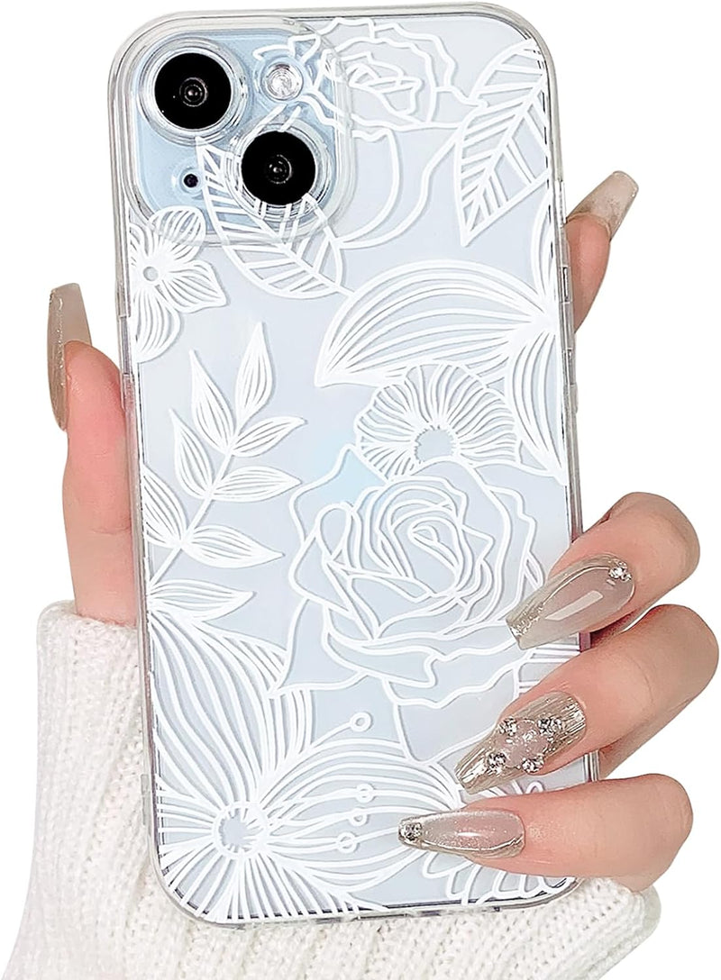 iPhone 15 Plus Case Cute Clear Oil Flower Floral Design Girls Shockproof Protective - Gorilla Cases