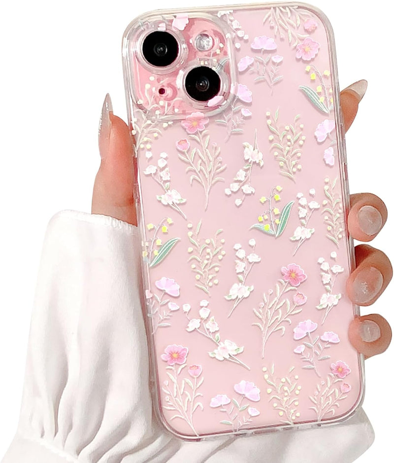 iPhone 15 Plus Case Cute Clear Oil Flower Floral Design Girls Shockproof Protective - Gorilla Cases