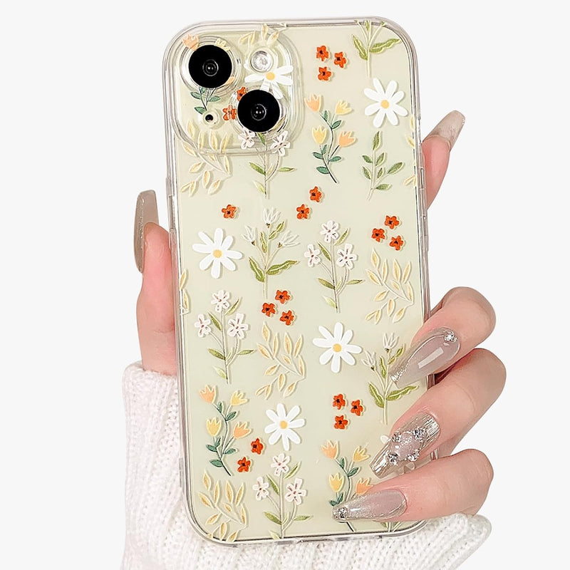 iPhone 15 Plus Case Cute Clear Oil Flower Floral Design Girls Shockproof Protective - Gorilla Cases