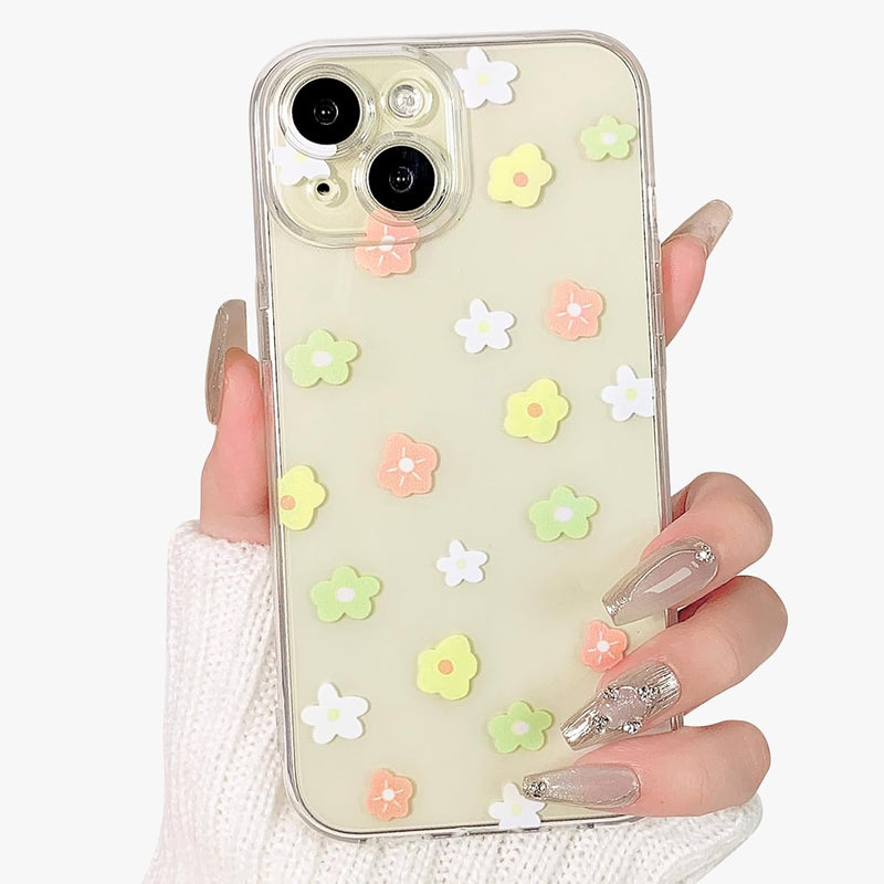 iPhone 15 Plus Case Cute Clear Oil Flower Floral Design Girls Shockproof Protective - Gorilla Cases