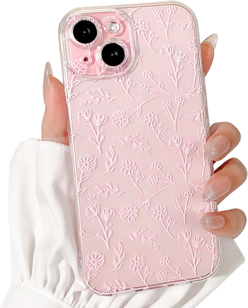 iPhone 15 Plus Case Cute Clear Oil Flower Floral Design Girls Shockproof Protective - Gorilla Cases