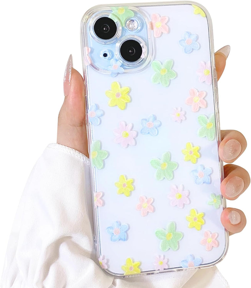 iPhone 15 Plus Case Cute Clear Oil Flower Floral Design Girls Shockproof Protective - Gorilla Cases