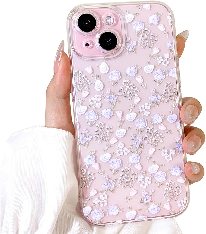 iPhone 15 Plus Case Cute Clear Oil Flower Floral Design Girls Shockproof Protective - Gorilla Cases