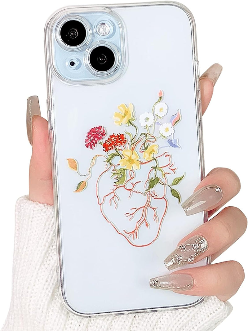 iPhone 15 Plus Case Cute Clear Oil Flower Floral Design Girls Shockproof Protective - Gorilla Cases