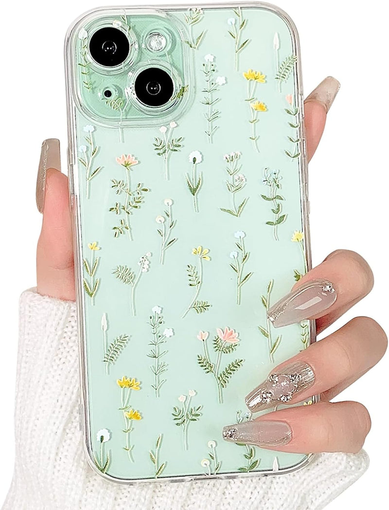 iPhone 15 Plus Case Cute Clear Oil Flower Floral Design Girls Shockproof Protective - Gorilla Cases