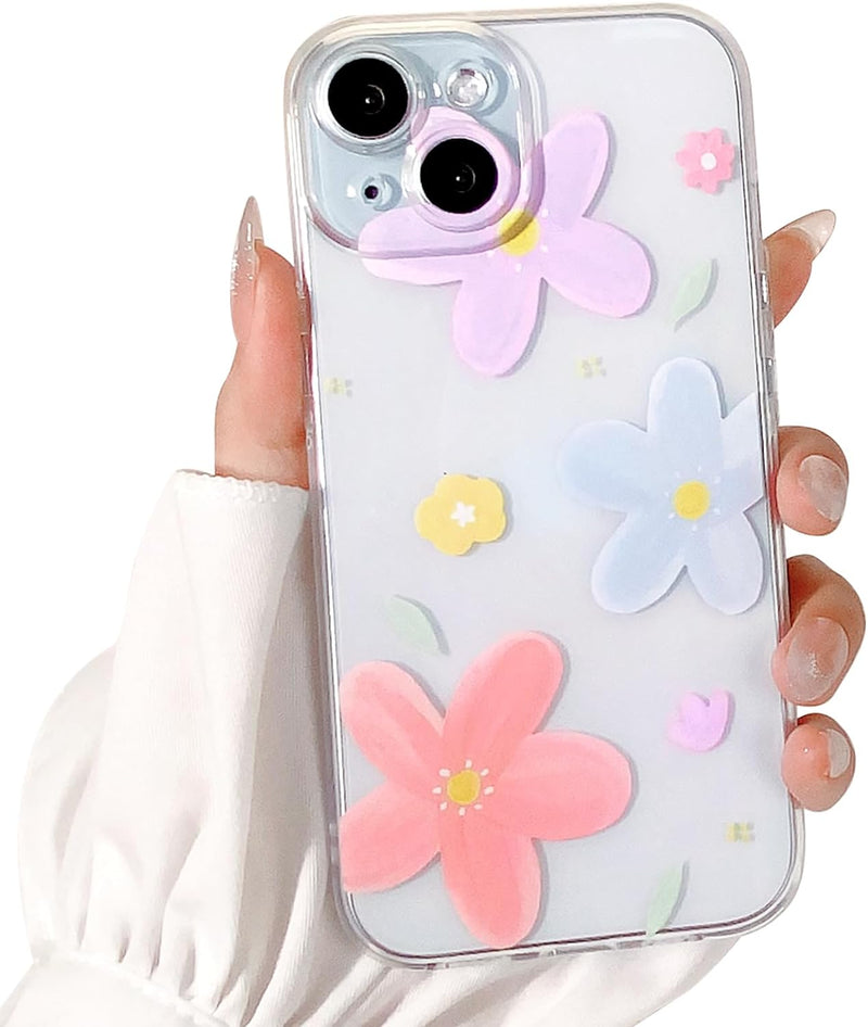 iPhone 15 Plus Case Cute Clear Oil Flower Floral Design Girls Shockproof Protective - Gorilla Cases