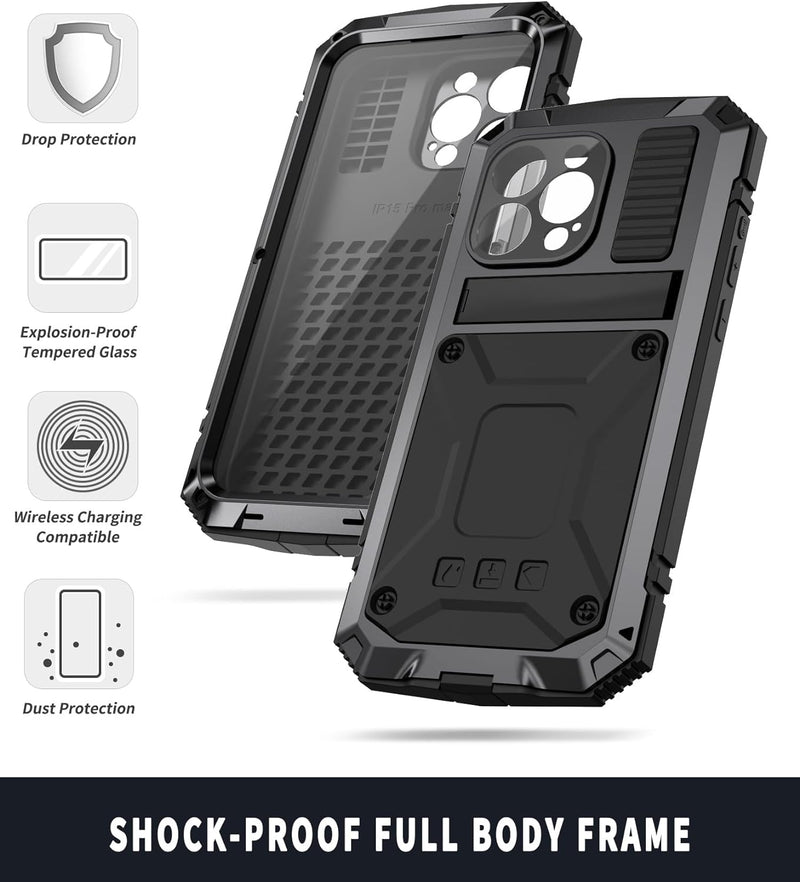 iPhone 15 Plus Metal Case Screen Protector Camera Protector Military Rugged Heavy Duty Shockproof Case - Gorilla Cases