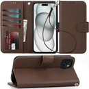 Case for iPhone 16 Pro Max with Card Holder + Wrist Strap, Flip Wallet Cover with Kickstand & Magnetic Closure
