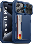 iPhone 15 Pro Case Military Grade Protection Card Holder - Black