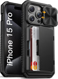 iPhone 15 Pro Case Military Grade Protection Card Holder - Black