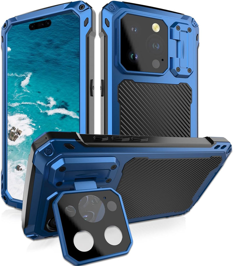 iPhone 15 Pro Max Metal Case Military Case Screen Protection Magnetic Blue - Gorilla Cases