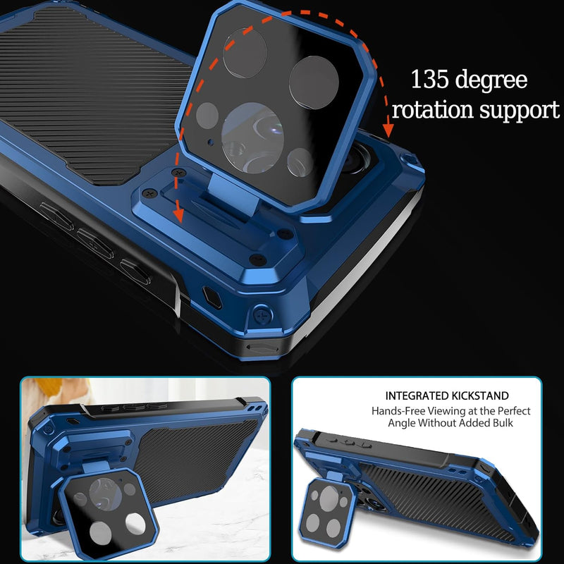 iPhone 15 Pro Max Metal Case Military Case Screen Protection Magnetic Blue - Gorilla Cases