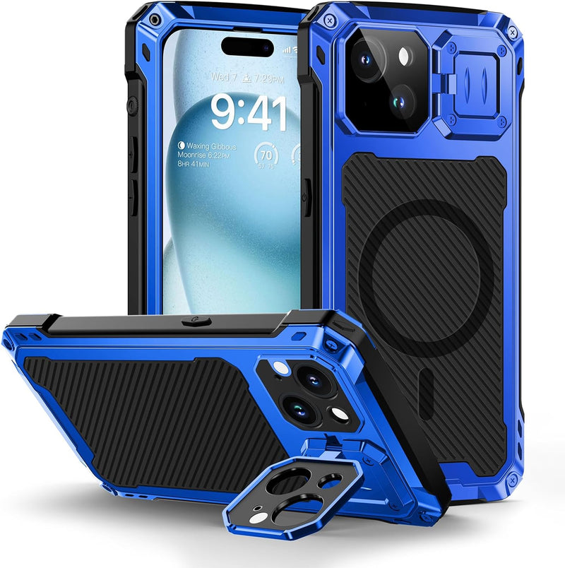 iPhone 15 Pro Metal Case Full Body Military Rugged Shockproof Magnetic Cover - Gorilla Cases