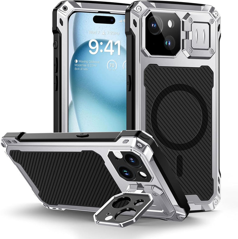 iPhone 15 Pro Metal Case Full Body Military Rugged Shockproof Magnetic Cover - Gorilla Cases