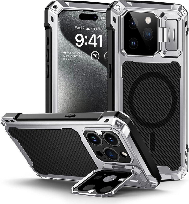 iPhone 15 Pro Metal Case Full Body Military Rugged Shockproof Magnetic Cover - Gorilla Cases