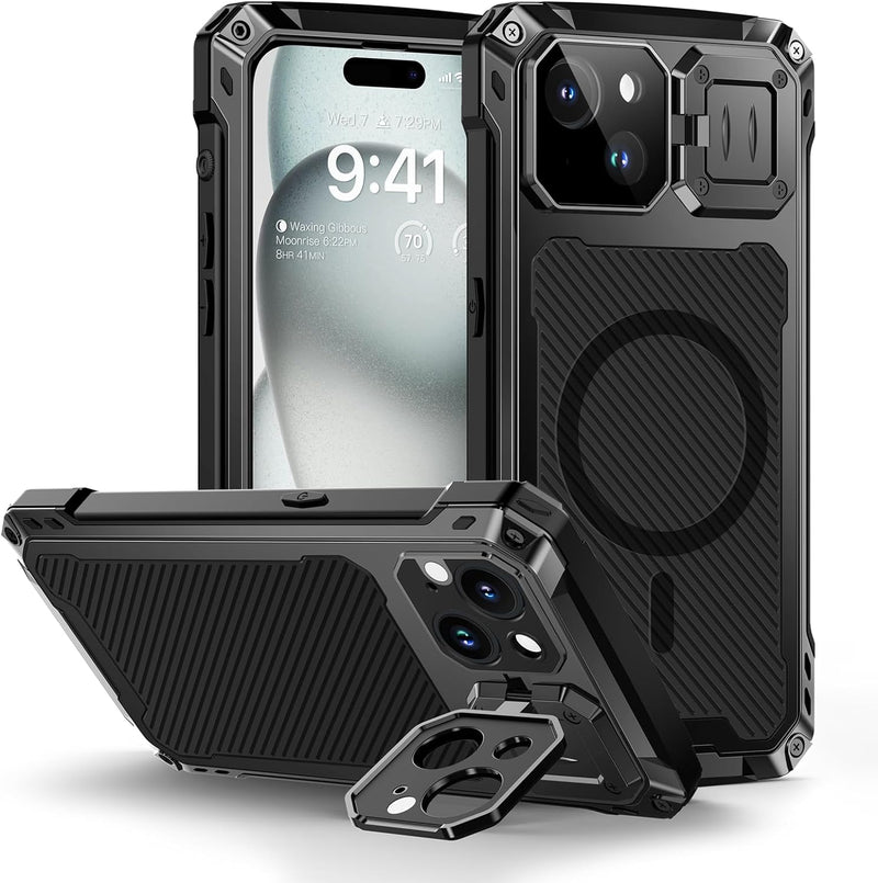 iPhone 15 Pro Metal Case Full Body Military Rugged Shockproof Magnetic Cover - Gorilla Cases