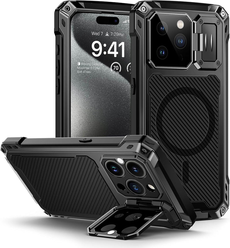 iPhone 15 Pro Metal Case Full Body Military Rugged Shockproof Magnetic Cover - Gorilla Cases