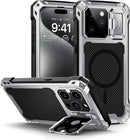 iPhone 15 Pro Metal Case Protective Heavy Duty Full Body Military Shockproof Magnetic Cover
