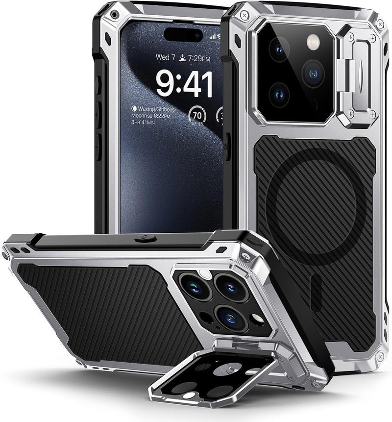 iPhone 15 Pro Metal Case Protective Heavy Duty Full Body Military Shockproof Magnetic Cover - Gorilla Cases