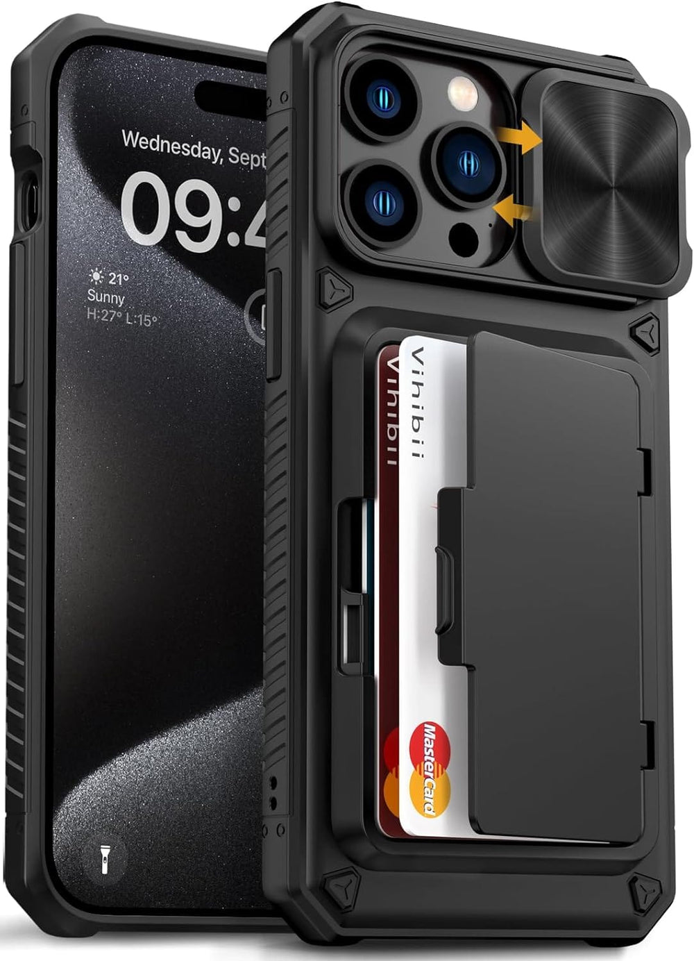 Portable photo album iPhone 15 Pro ケース iPhone 15 Pro Wallet Case with Slide Card Holder and Camera Lens Prote