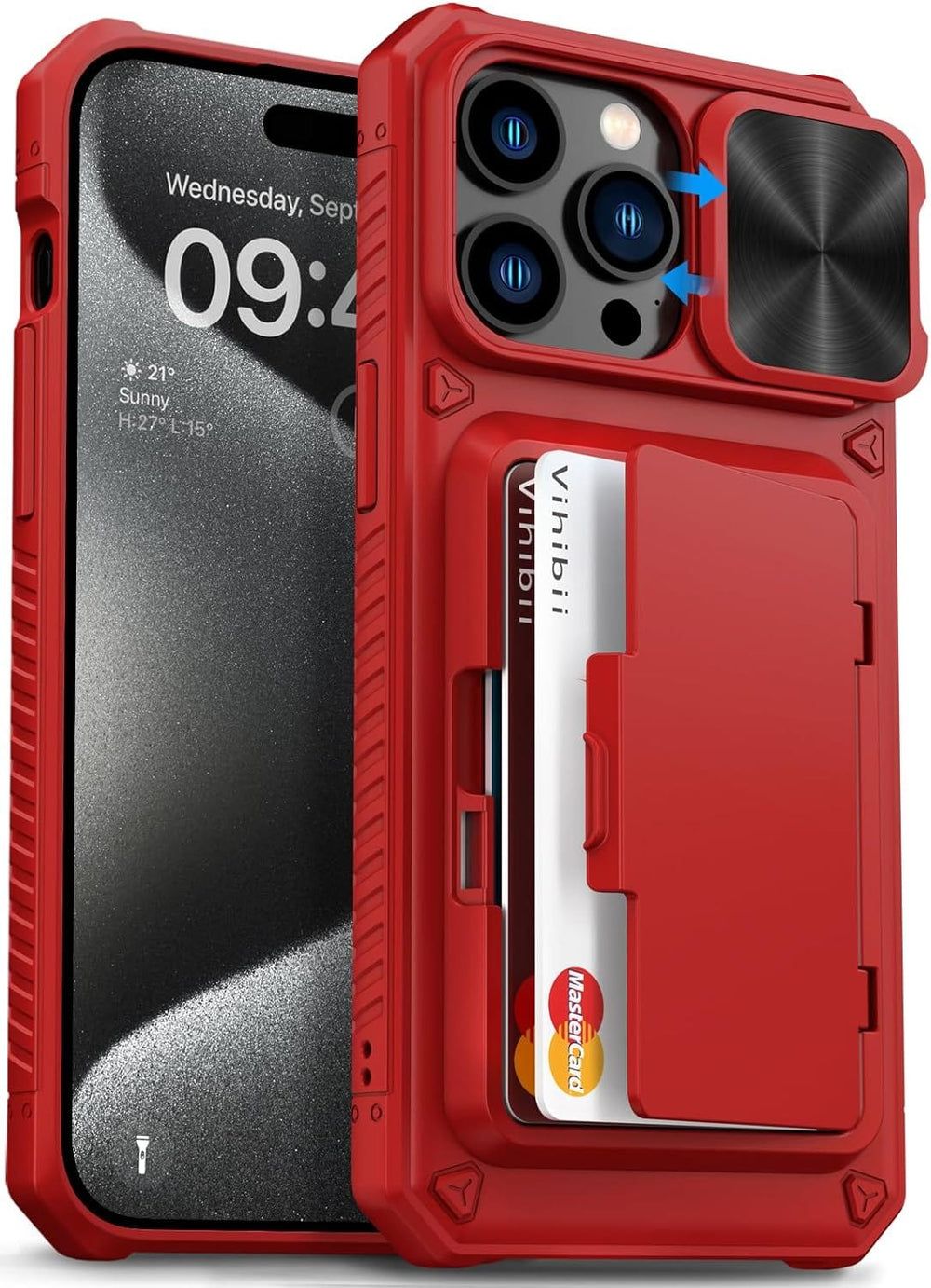 Portable photo album iPhone 15 Pro ケース iPhone 15 Pro Wallet Case with Slide Card Holder and Camera Lens Prote