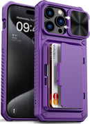 iPhone 15 Pro Wallet Case Card Holder Slide Camera Lens Protective Cover