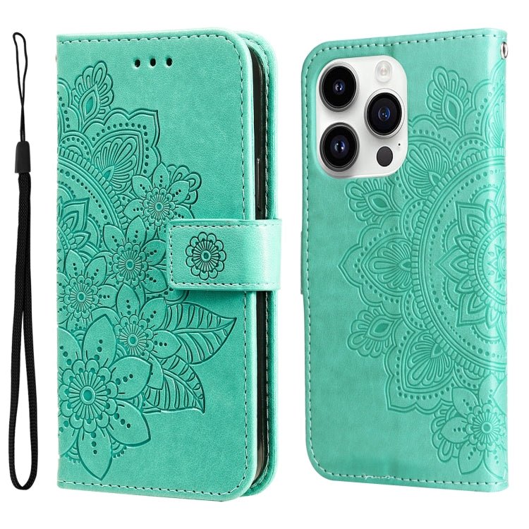 iPhone 15 Series Seven - petal Flowers Embossing Leather Phone Case