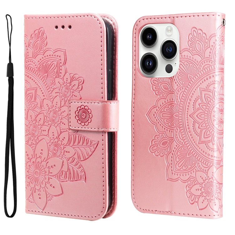 iPhone 15 Series Seven - petal Flowers Embossing Leather Phone Case