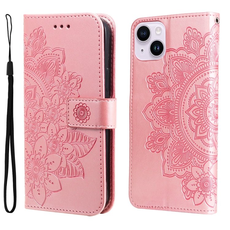 iPhone 15 Series Seven - petal Flowers Embossing Leather Phone Case