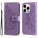 iPhone 15 Series Seven - petal Flowers Embossing Leather Phone Case