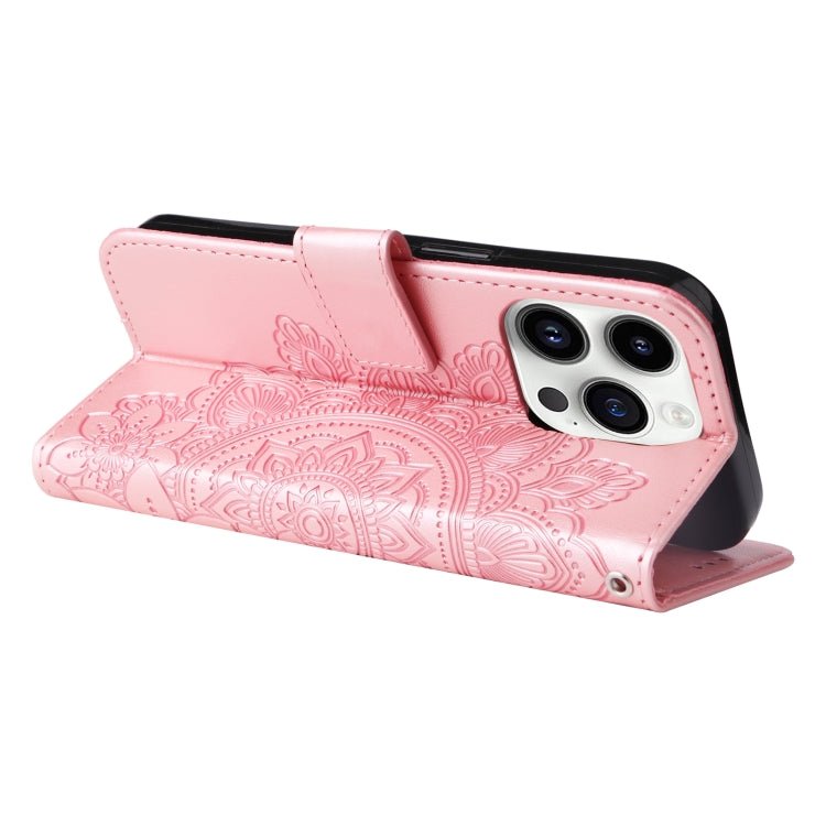 iPhone 15 Series Seven - petal Flowers Embossing Leather Phone Case