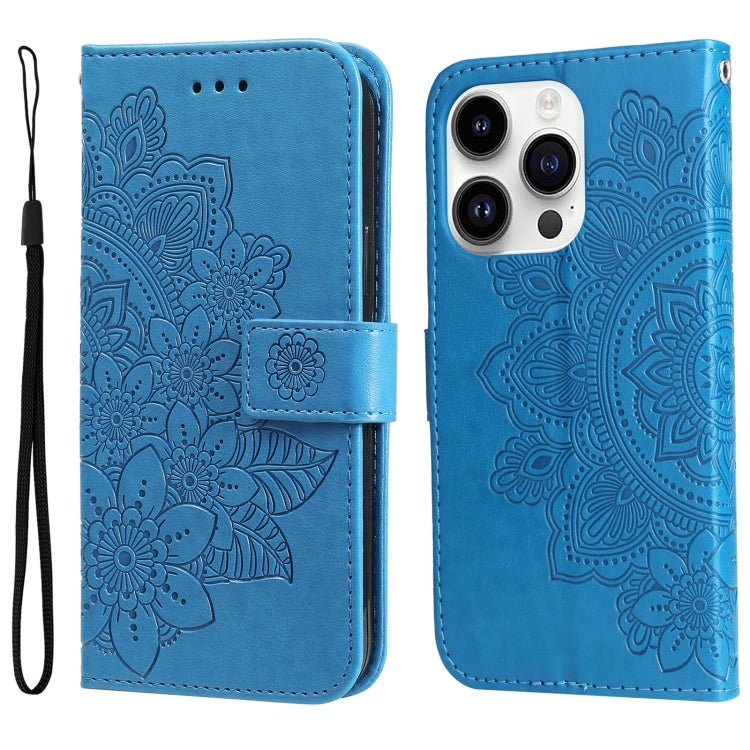 iPhone 15 Series Seven - petal Flowers Embossing Leather Phone Case
