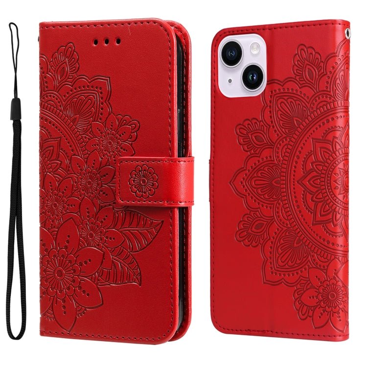 iPhone 15 Series Seven - petal Flowers Embossing Leather Phone Case