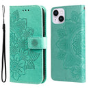 iPhone 15 Series Seven - petal Flowers Embossing Leather Phone Case