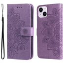 iPhone 15 Series Seven - petal Flowers Embossing Leather Phone Case