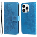 iPhone 15 Series Seven - petal Flowers Embossing Leather Phone Case