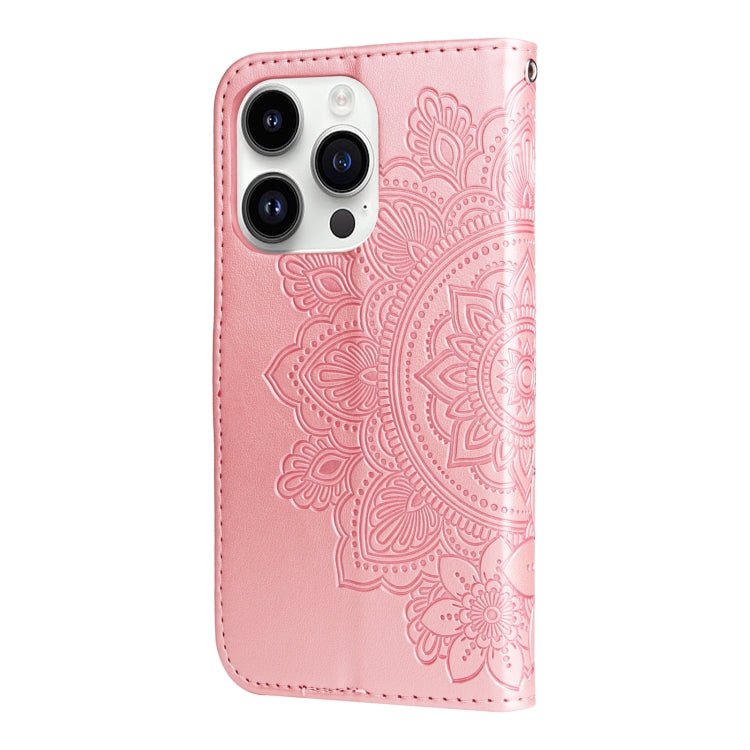 iPhone 15 Series Seven - petal Flowers Embossing Leather Phone Case