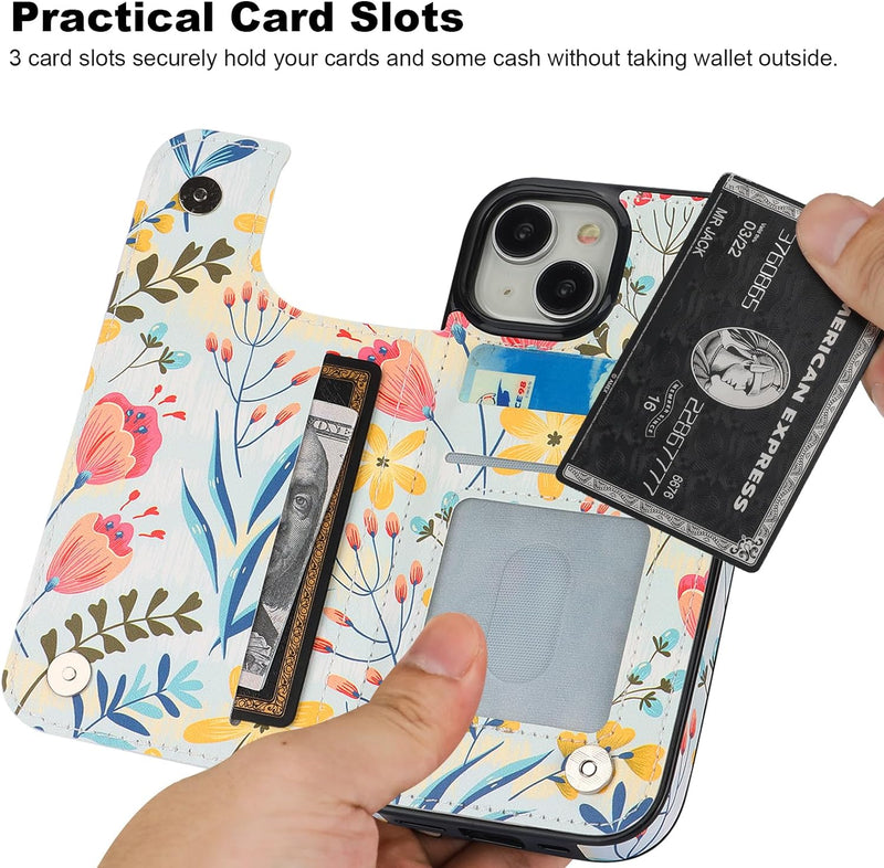 iPhone 15 Wallet Case Card Holder Double Magnetic Clasp Shockproof Cov iPhone 15 Wallet Case Card Holder Double Magnetic Clasp Shockproof Cov