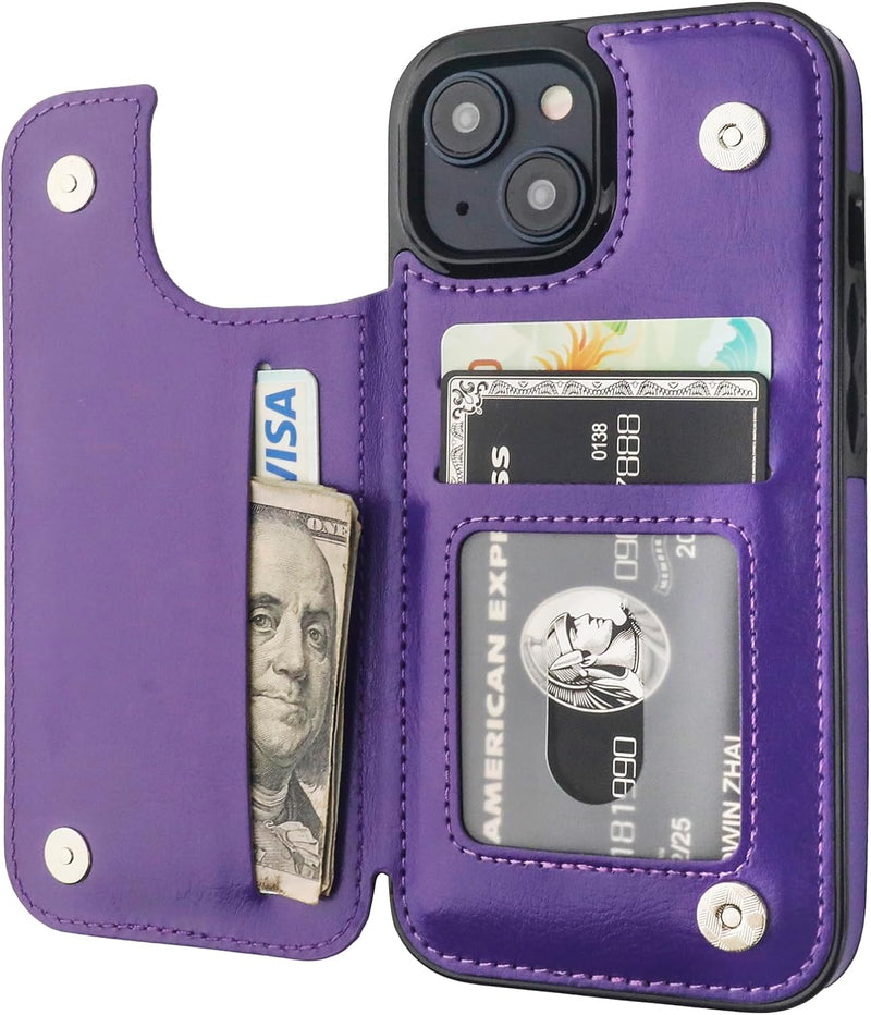 iPhone 15 Wallet Case Card Holder PU Leather Kickstand Card Slots Case - Gorilla Cases