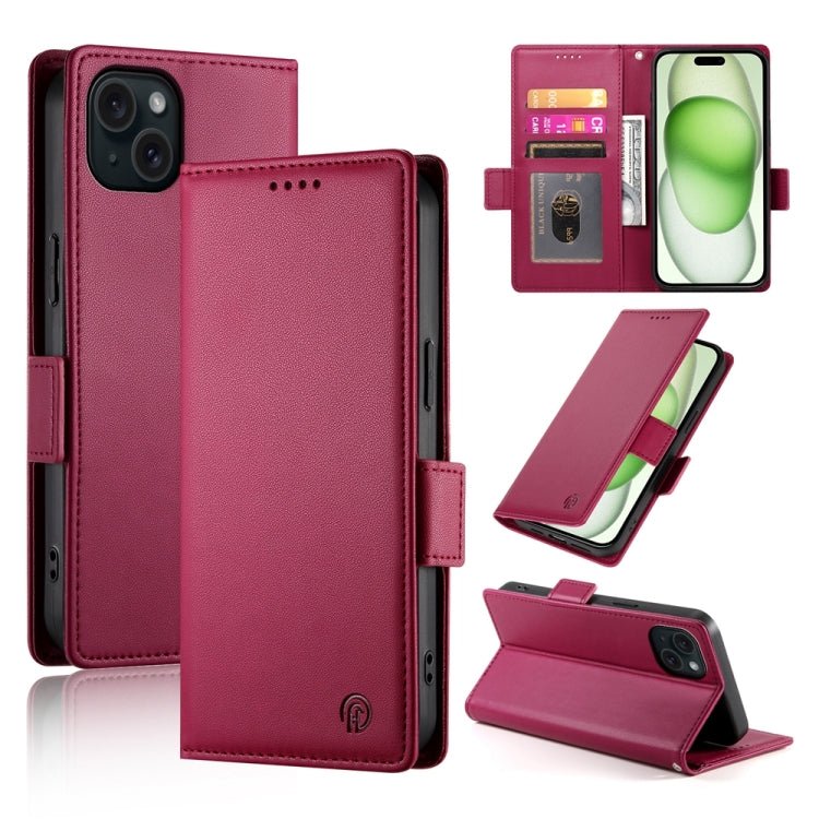 iPhone 15/16 Side Buckle Magnetic Frosted Leather Phone Case