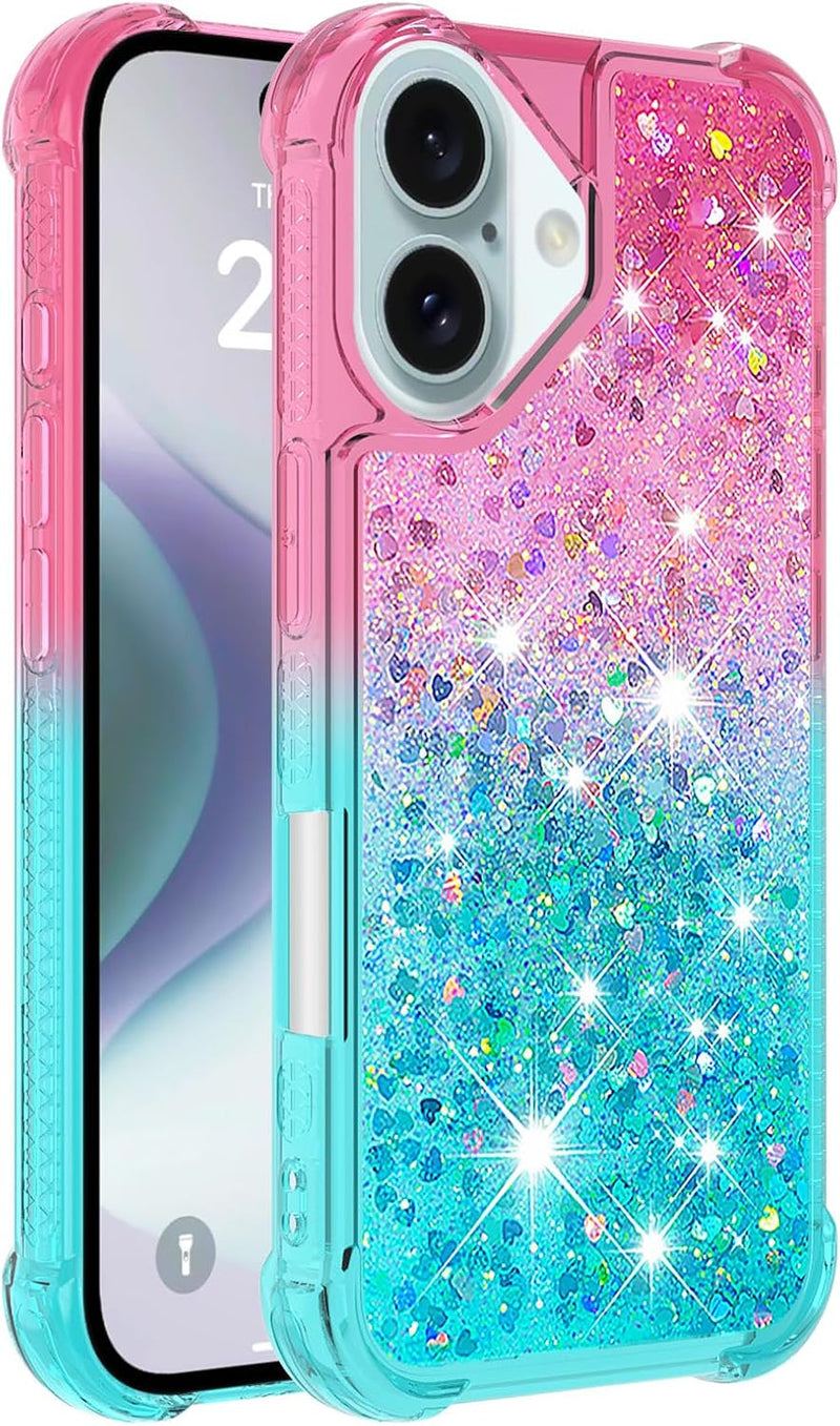 iPhone 16 6.1", Glitter Liquid Cute Clear Phone Case Protective Bumper Soft TPU Case Purple Blue YB - Gorilla Cases