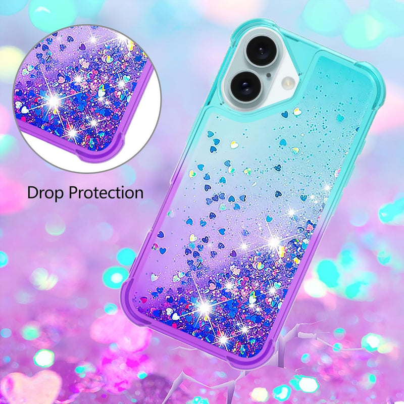 iPhone 16 6.1", Glitter Liquid Cute Clear Phone Case Protective Bumper Soft TPU Case Purple Blue YB - Gorilla Cases