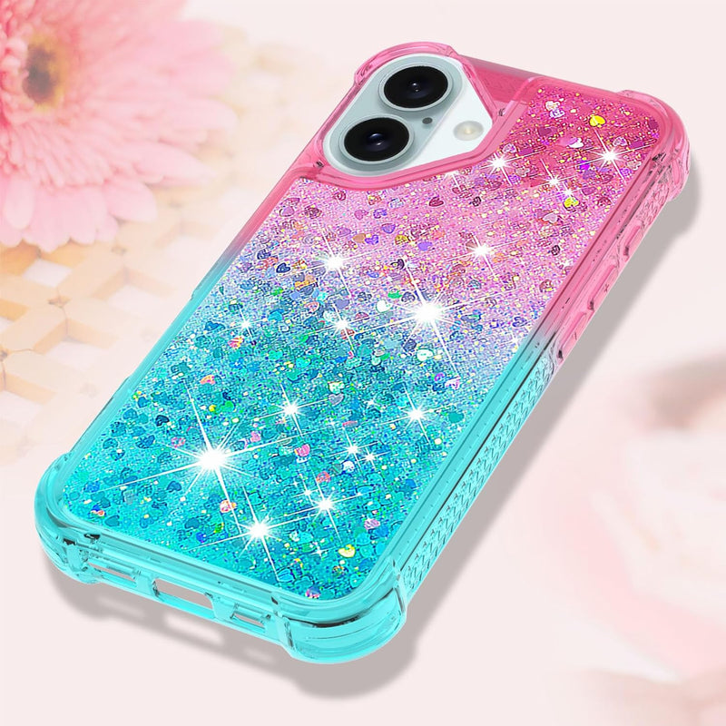 iPhone 16 6.1", Glitter Liquid Cute Clear Phone Case Protective Bumper Soft TPU Case Purple Blue YB - Gorilla Cases