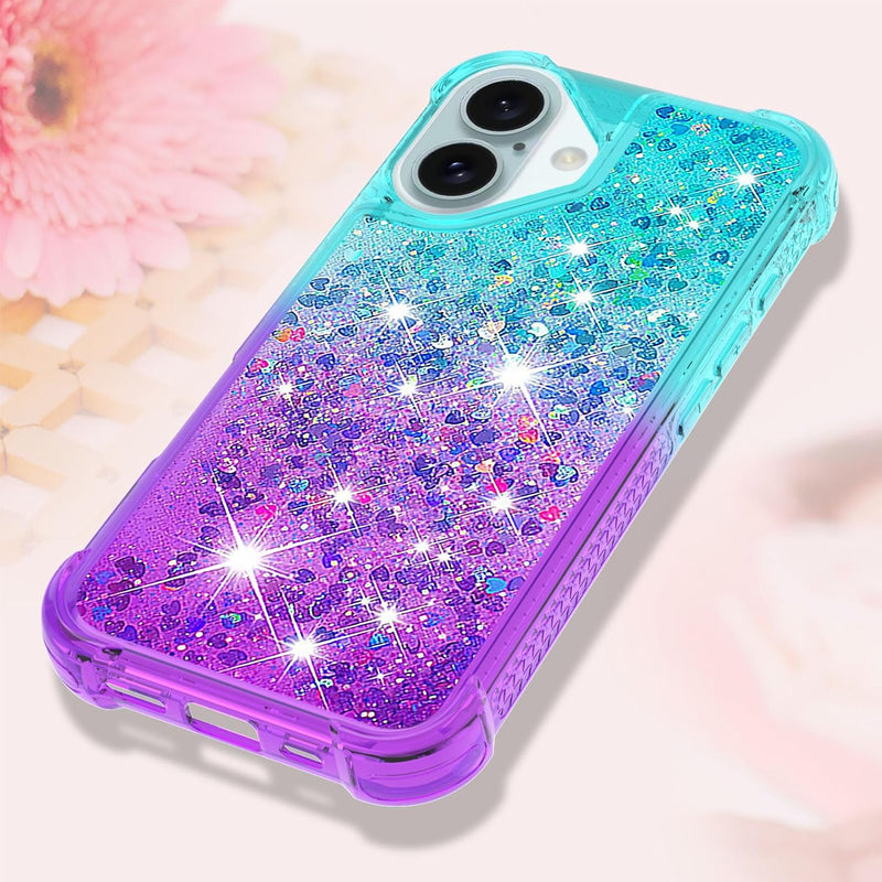 iPhone 16 6.1", Glitter Liquid Cute Clear Phone Case Protective Bumper Soft TPU Case Purple Blue YB - Gorilla Cases